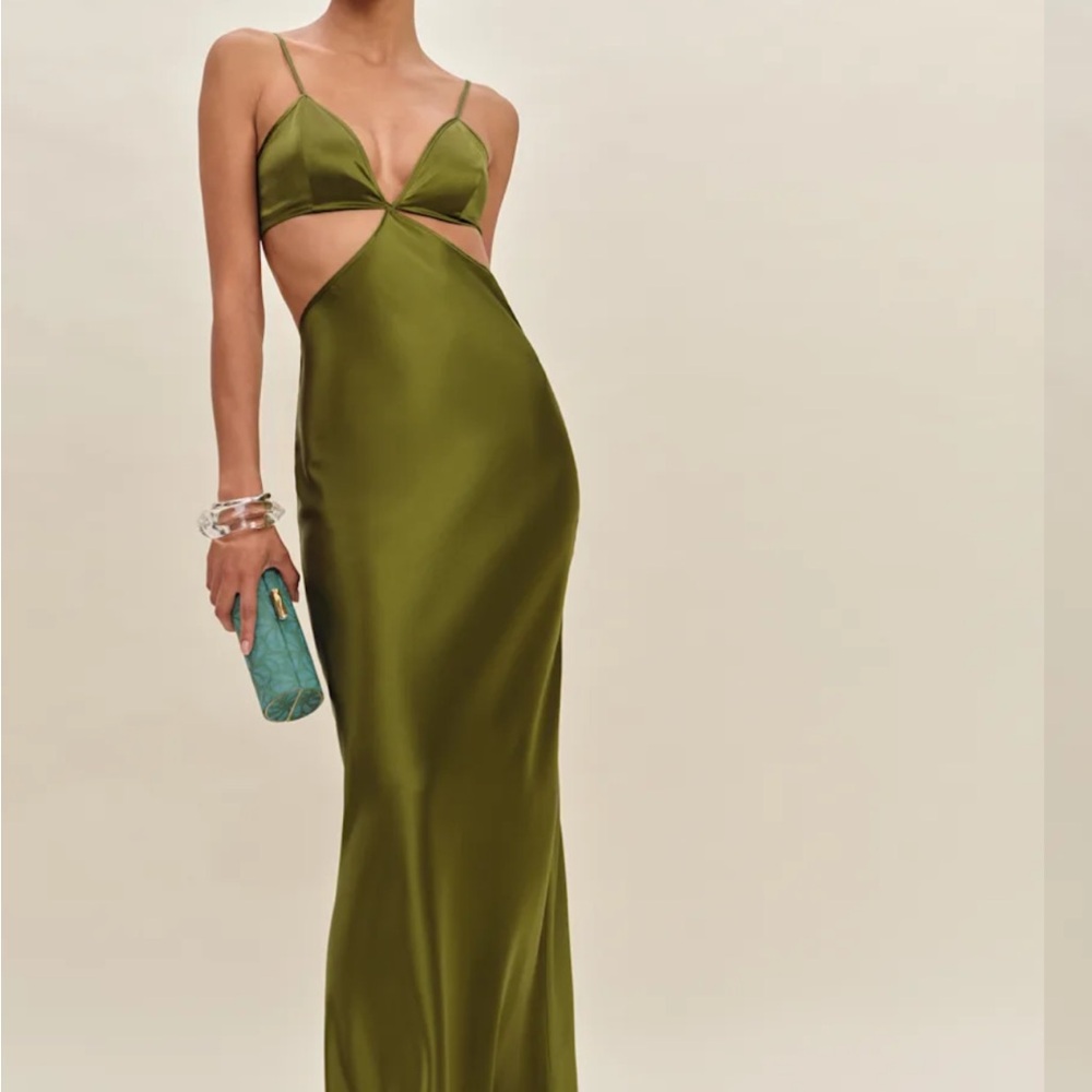 Reformation Poppies Silk Dress. Champagne color. Not olive. Hemmed.